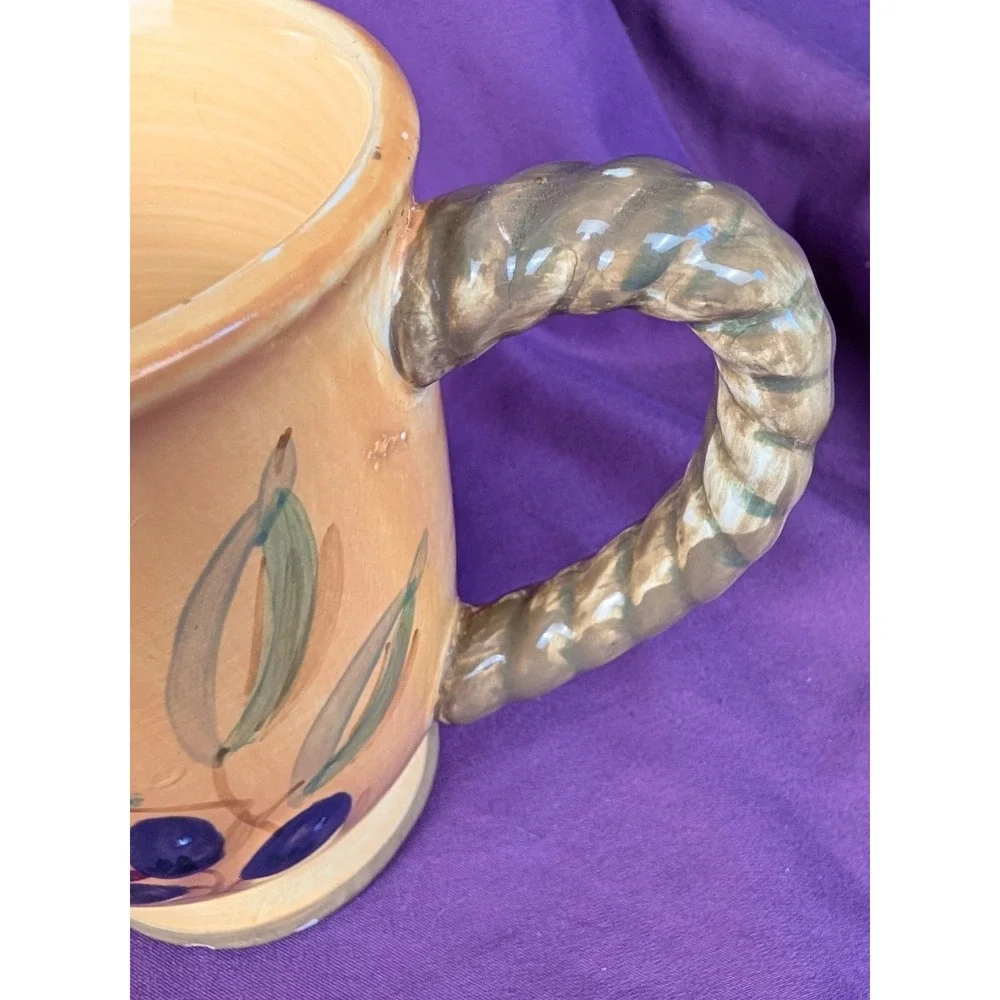 Gibson BISTRO ITALIA 2 Mugs Olive Branch Rope Handles Hand Painted 16oz